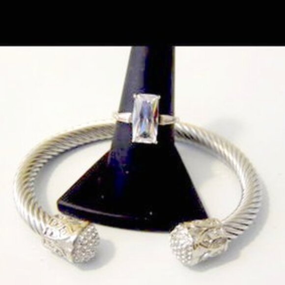 Radiance By Absolute Baguette Accent Engagement Ring & Cable Cuff - Picture 3 of 5